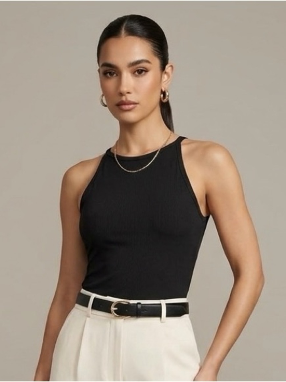 🌈6/$10 SHEIN Ribbed Halter High-Neck Sleeveless Top Black XL